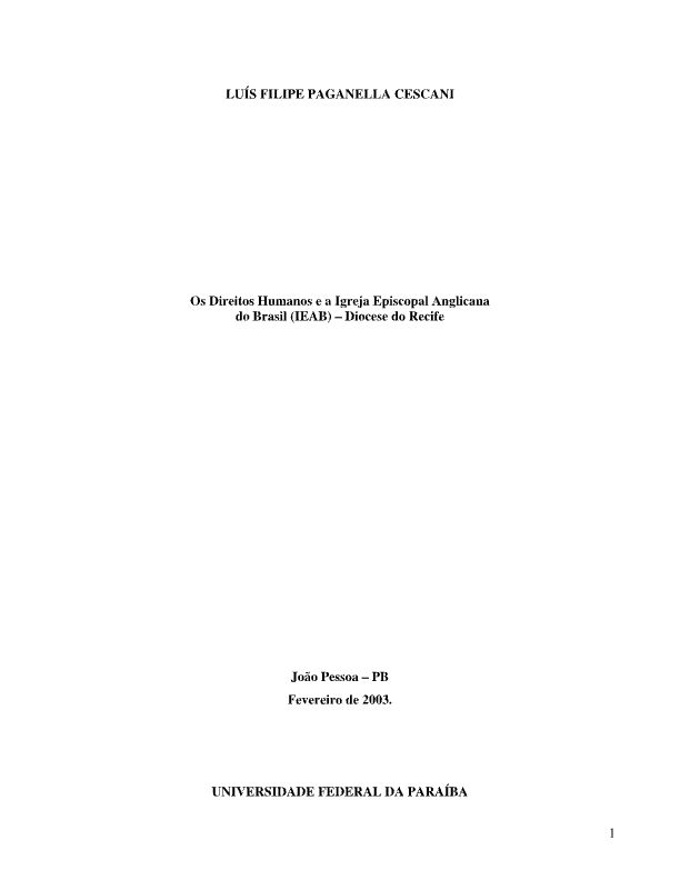 Os Direitos Humanos e a Igreja Episcopal Anglicana do Brasil (IEAB) – Diocese do Recife