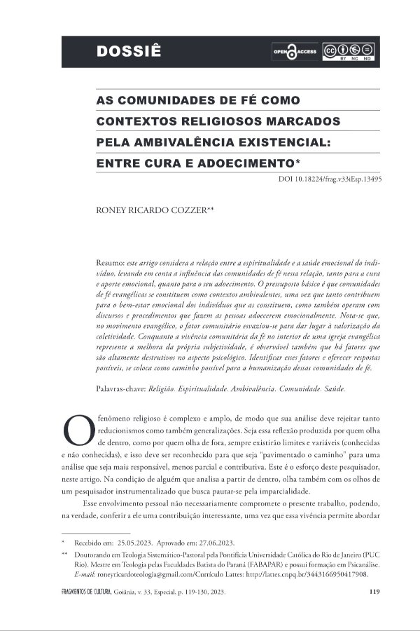 AS COMUNIDADES DE FÉ COMO CONTEXTOS RELIGIOSOS MARCADOS PELA AMBIVALÊNCIA EXISTENCIAL: ENTRE CURA E ADOECIMENTO