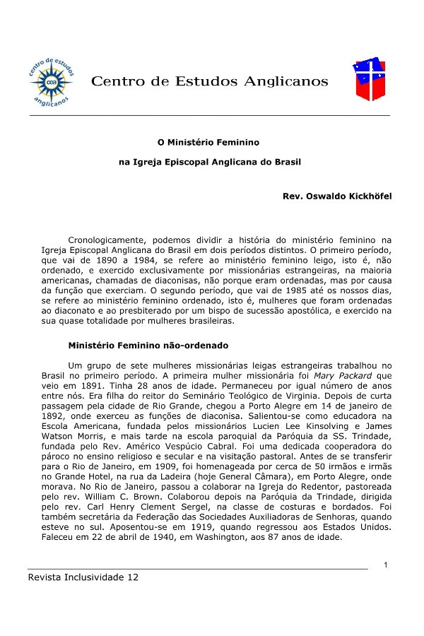 O Ministério Feminino na Igreja Episcopal Anglicana do Brasil