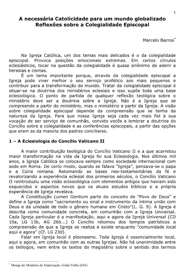 Reflexões sobre a Colegialidade Episcopal