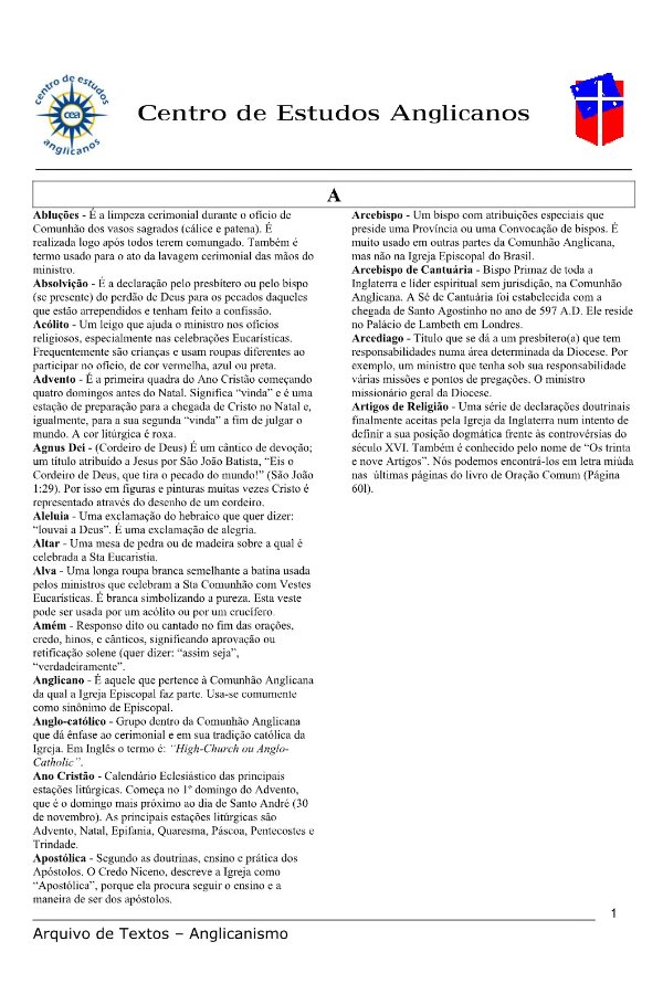 Dicionário Anglicanismo