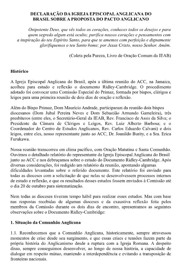 Declaração da IEAB sobre o Pacto Anglicano