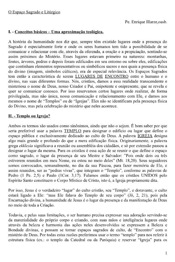 O Espaço Sagrado e Litúrgico