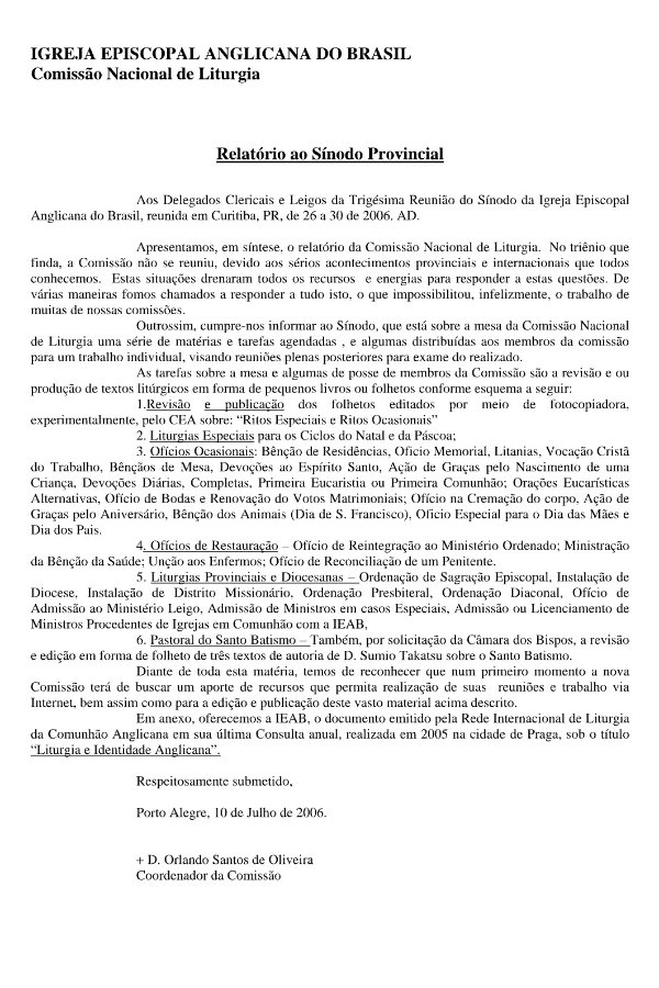 Relatório ao Sínodo Provincial