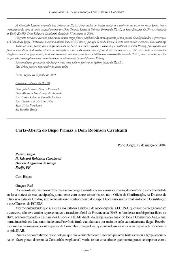 Carta-aberta do Bispo Primaz a Dom Robinson Cavalcanti