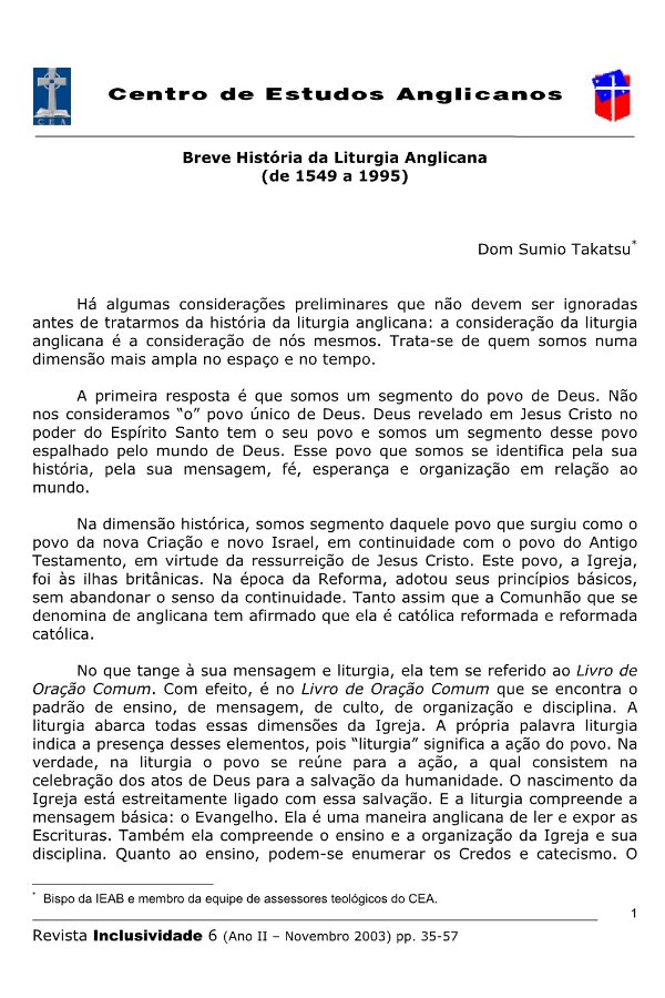 Breve História da Liturgia Anglicana (de 1549 a 1995)