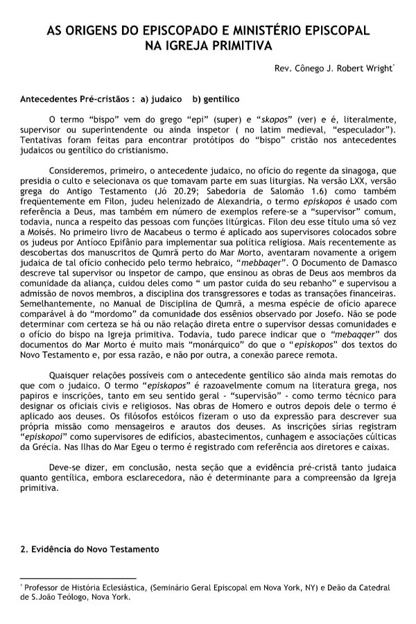 As origens do episcopado e ministério episcopal na igreja primitiva