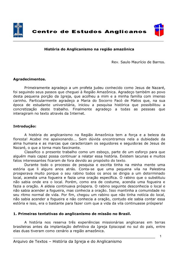 História do Anglicanismo na região amazônica